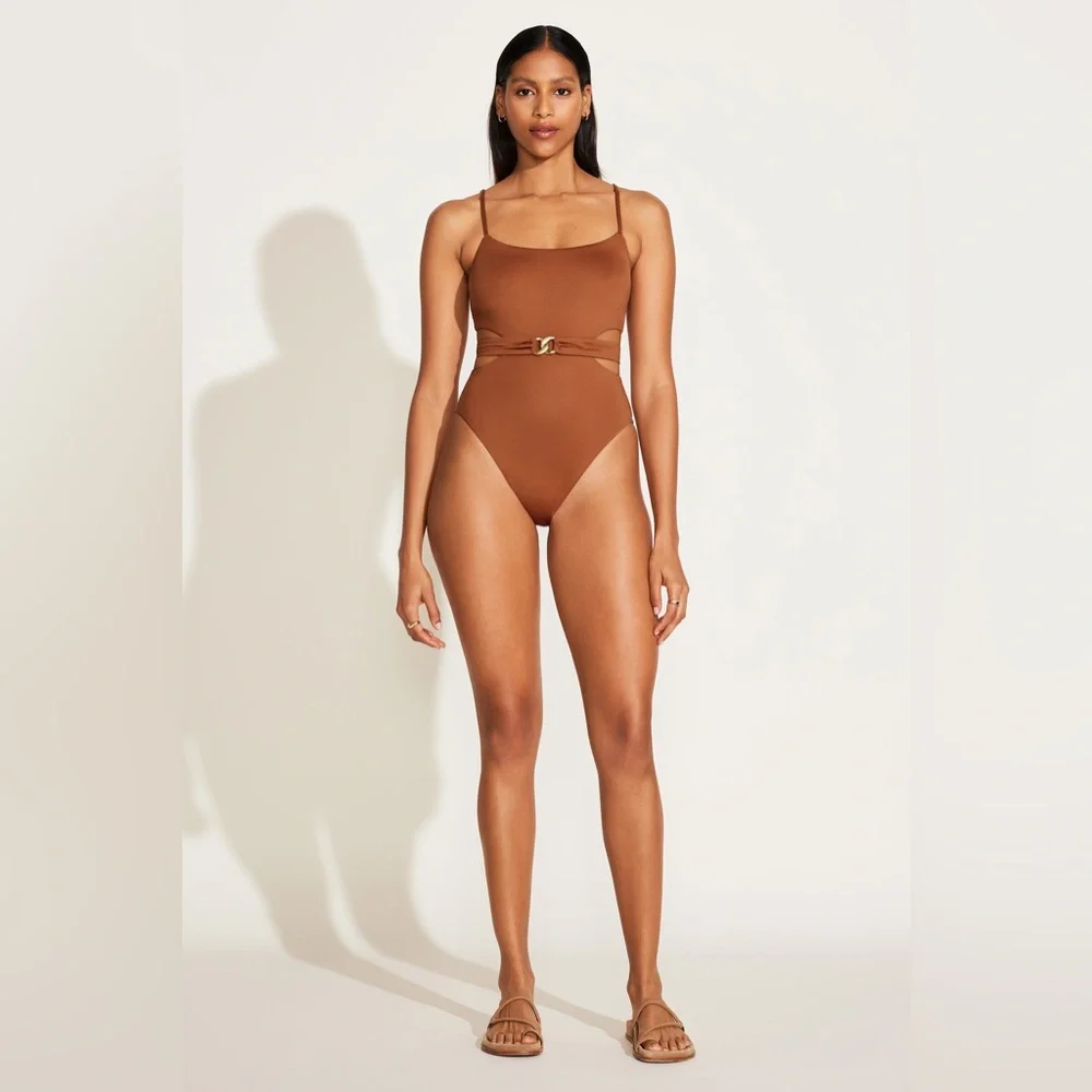 VITAMIN A Luxe Link Belted One Piece - Bronze ReLux, $200